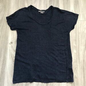 Vince Linen T Shirt Blue V Neck Short Sleeve Womens XS